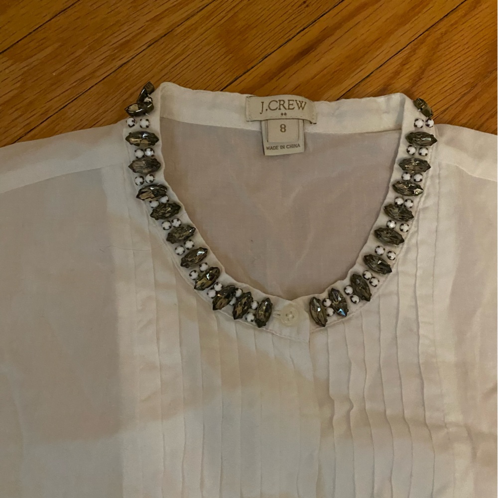 J. Crew white jewel collar tuxedo style shirt. Size 8.